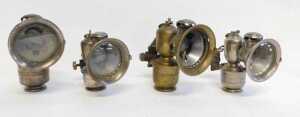 Four Joseph Lucas Ltd Birmingham Aceta carbide/acetylene car lamps, two No. 316, 14cm high, and... - 4