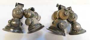 Four Joseph Lucas Ltd Birmingham Aceta carbide/acetylene car lamps, two No. 316, 14cm high, and... - 5