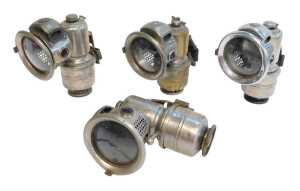 Four Powell and Hanmer Ltd Birmingham The Revenge carbide/acetylene bicycle lamps, No 70A, each...