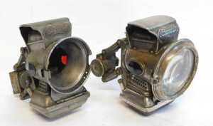 Two Joseph Lucas Ltd Birmingham Silver King paraffin bicycle lamps, each inset with coloured... - 4