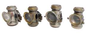 Four paraffin bicycle lamps, two for Joseph Lucas Ltd Birmingham Captain No 320 lamps, 12cm high,...