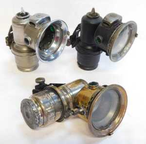 Three Joseph Lucas Ltd Birmingham Calcia Club carbide/acetylene bicycle lamps, each inset with... - 4