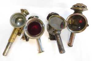 Four candle bicycle lamps, two for Luxor, 24cm high, a brass effect finish example, and another... - 5