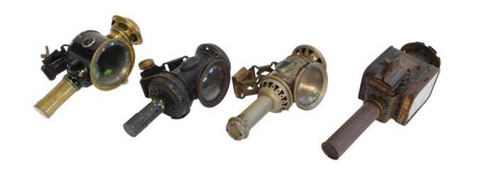 Four candle bicycle lamps, to include Powell and Hanmer Aerolite, 20.5cm high, Miller Bola,...