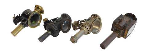 Four candle bicycle lamps, to include Powell and Hanmer Aerolite, 20.5cm high, Miller Bola,...