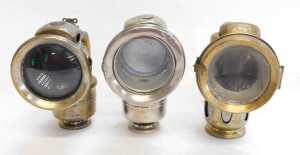 Three Powell and Hanmer carbide/acetylene bicycle lamps, comprising Chieftain, 17cm high, The... - 3