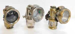 Three Powell and Hanmer carbide/acetylene bicycle lamps, comprising Chieftain, 17cm high, The... - 4