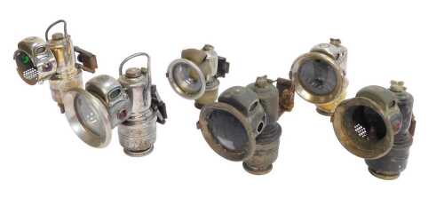 Four Powell and Hanmer carbide/acetylene bicycle lamps, together with two others. (AF)