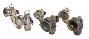 Four Powell and Hanmer carbide/acetylene bicycle lamps, together with two others. (AF)