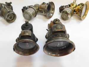 Five carbide/acetylene bicycle lamps, comprising two for Miller Bola, King of the Road, and two... - 5