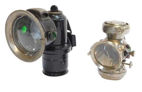 A Joseph Lucas Ltd Birmingham Microphone paraffin bicycle lamp, stamped, 11cm high, together...