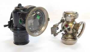 A Joseph Lucas Ltd Birmingham Microphone paraffin bicycle lamp, stamped, 11cm high, together... - 3