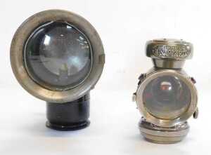 A Joseph Lucas Ltd Birmingham Microphone paraffin bicycle lamp, stamped, 11cm high, together... - 5