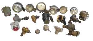 A group of bicycle-related items, to include Miller lamps, a No. 1215 rear lamp, further rear...