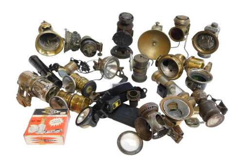 A quantity of bicycle lamp parts, to include head lamps, casings, etc., various makes. (1 box)