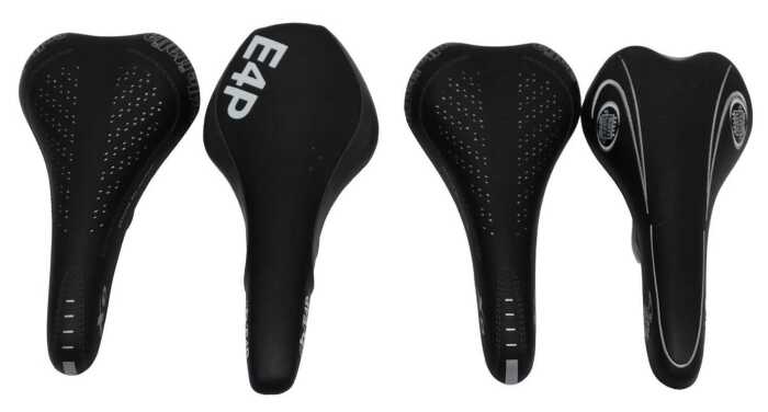 A small group of saddles, comprising a CB E4P saddle, two Selle Italia XO saddles and a Selle...