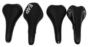 A small group of saddles, comprising a CB E4P saddle, two Selle Italia XO saddles and a Selle...