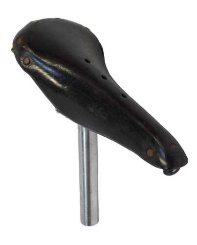 A Brooks leather saddle, with copper rivets, and a Raleigh seatpost. (2)