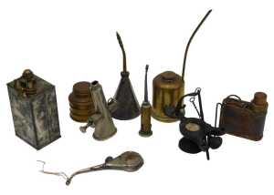 Various oil cans, including a Britoil can, a hanging oil lamp, a gamekeeper's horn, etc. (a...
