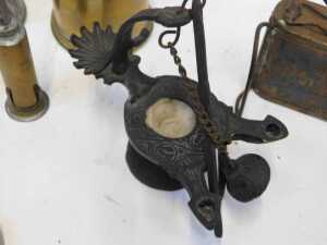 Various oil cans, including a Britoil can, a hanging oil lamp, a gamekeeper's horn, etc. (a... - 4