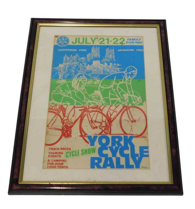 A CTC York Cycle Rally 1984 Knavesmire York poster, framed.