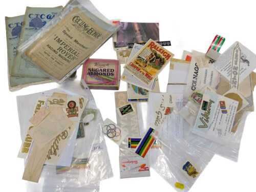 Various cycle decals, including Paris, Freddie Grubb, Viking, Claud Butler, Campagnolo, CTC...