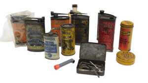 Lubricating oil tins, including Superior Lubricating Oil, Excellence Brand Lubricating Oil,...