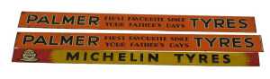 Advertising enamel signs, for Palmer Tyres, Michelin Tyres, and one other. (3)