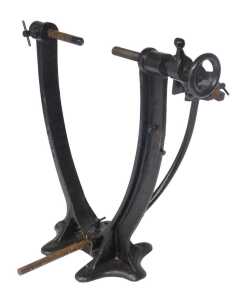 A black painted cast metal bicycle work stand, 44cm high.