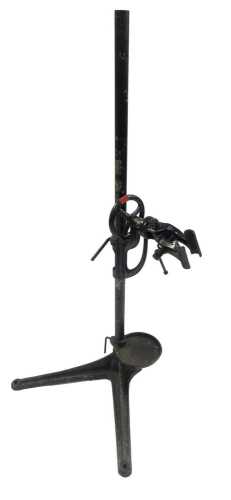 A black painted cast metal bicycle work stand, 144cm high.