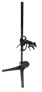 A black painted cast metal bicycle work stand, 144cm high.