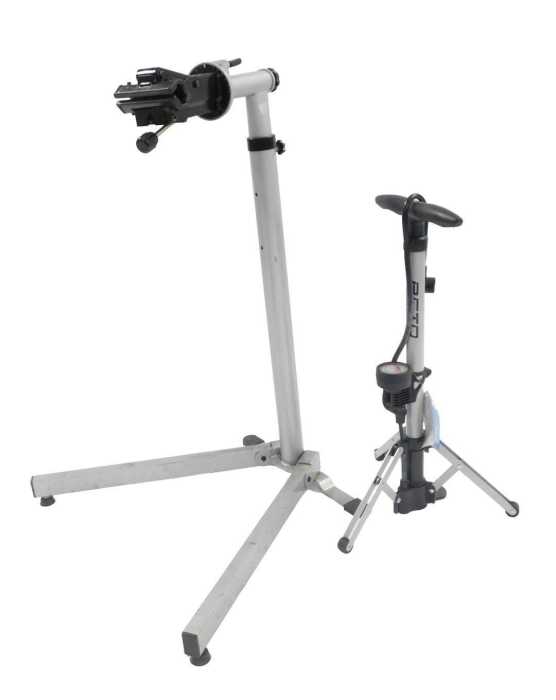 A bicycle repair stand, 83cm high, together with a BETO Cycling Necessity tyre pump with...