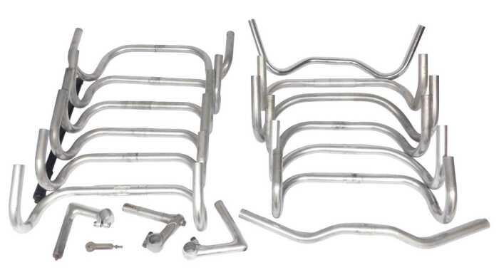 Chrome handlebars, including Concorde, GB handlebars, Cinelli, Cinelli headset, three TTT...