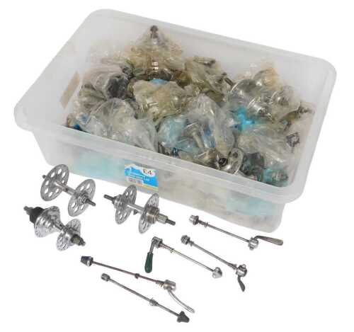 A quantity of wheel hubs and bolts, including Campagnolo Record, Bayliss Wiley hub, Hard and...