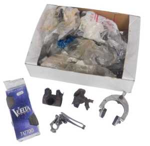 Various cycle spares, including Campagnolo derailleur, B&T brakes, brake cables, Saxon TT lugs,...