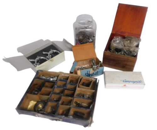 Various bicycle parts, including Simplex derailleur, Benelux derailleur hangers, including a...