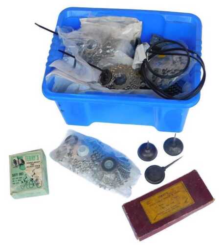 Bicycle parts, including rear cassettes, free wheels, Cycle Table nipples and stops, various...