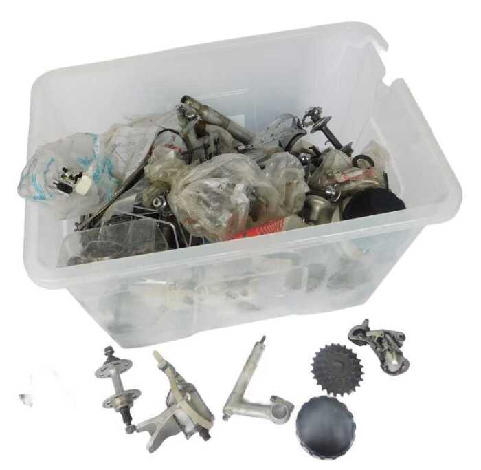 Bicycle parts, including cables, Campagnolo derailleurs, free wheel sets, Ambrosio head set,...