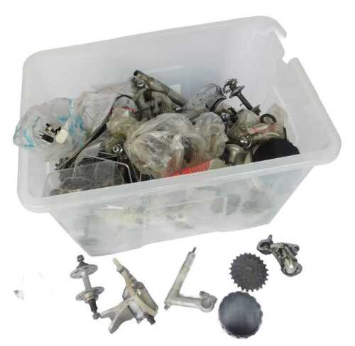 Bicycle parts, including cables, Campagnolo derailleurs, free wheel sets, Ambrosio head set,...