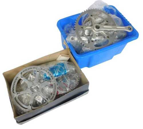 Various crank sets, including Campagnolo, EBW, etc. (2 boxes)