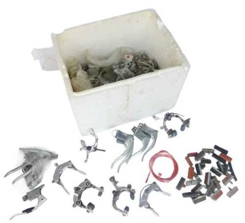 Bicycle parts, including cables, brake handles, Modolo Flash brake sets, etc. (1 box)