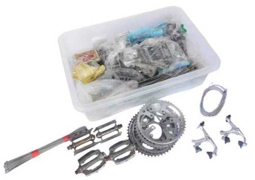 Bicycle spares, including pedals, head sets, Cinelli straps, Modolo brake set, spokes, etc.