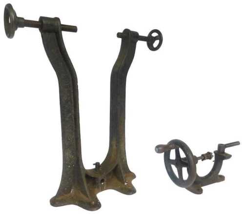 A Mikado manual spoke threading machine, and a Bradbury No. 1 wheel truing jig. (2)