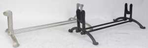 Various cast iron wheel stands, to include a green and bronze painted example with lion's head. - 3