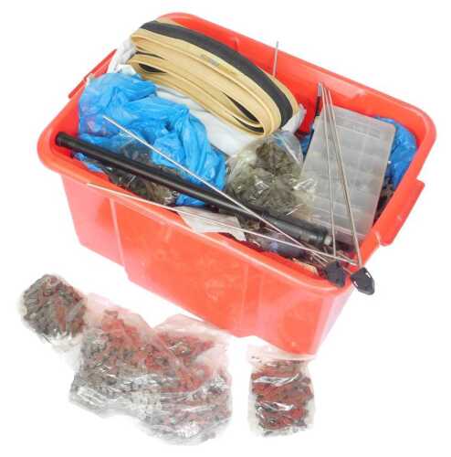 Bicycle spares, including chains, wheel hubs, spokes, Pro Lite tyres, etc. (1 box)