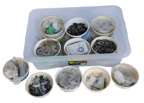 Various bicycle spares, including gear handles, bearings, clips, cotter pins, etc. (1 box)