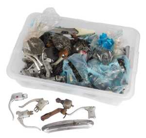 Bicycle spares, including brake handles, free wheels, mudguards, Dynamo sets, wheel hubs,...