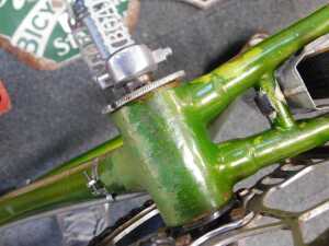 A Bates bicycle, with a Reynolds 531 green frame with applied advertising, chrome handlebars and... - 12