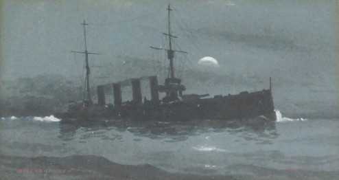 Avondale (19thC/20thC). HMS Yarmouth, watercolour, signed and titled, 9.5cm x 18cm.
