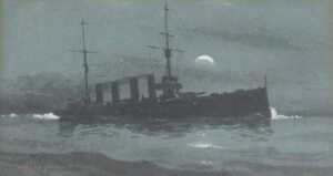 Avondale (19thC/20thC). HMS Yarmouth, watercolour, signed and titled, 9.5cm x 18cm.